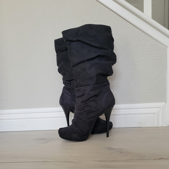 Heeled Boots Size 7 Black Suede - Picture 8 of 8